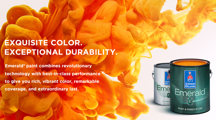 Exquisite Color. Exceptional Durability. Emerald paint combines revolutionary technology with best-in-class performance to give you rich, vibrant color, remarkable coverage, and extraordinary last.  Products featured are Emerald® Interior Acrylic Latex and Emerald® Exterior Acrylic Latex. View video.