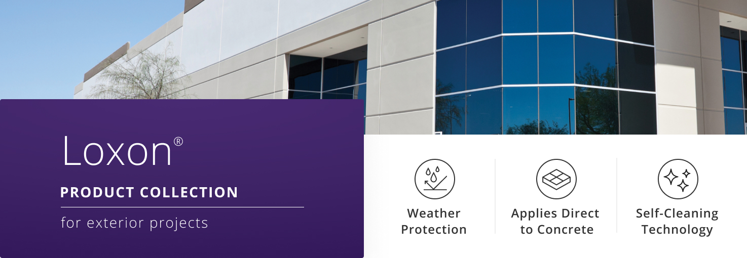 Loxon® Product Collection for exterior projects. Weather Protection, Applies Direct to Concrete, Sleft-Cleaning Technology.