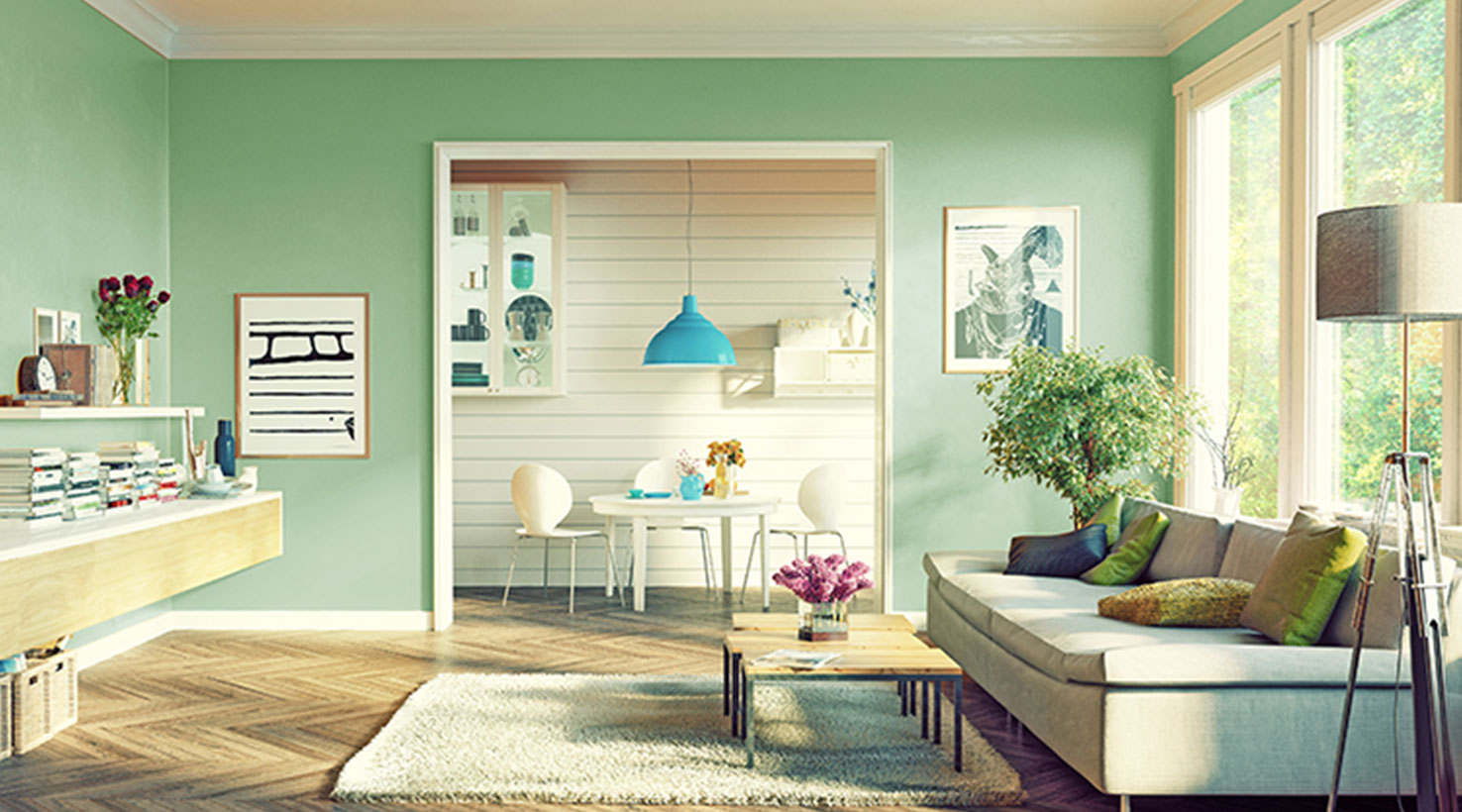 Hausratversicherungkosten || Cool Mint Green Paint Color Living Room in